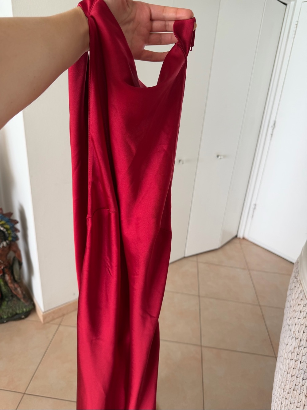 Zara One-Shoulder Satin Dress in Deep Red